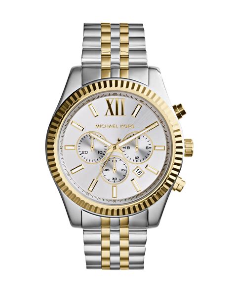 michael kors lexington watch silver and gold|More.